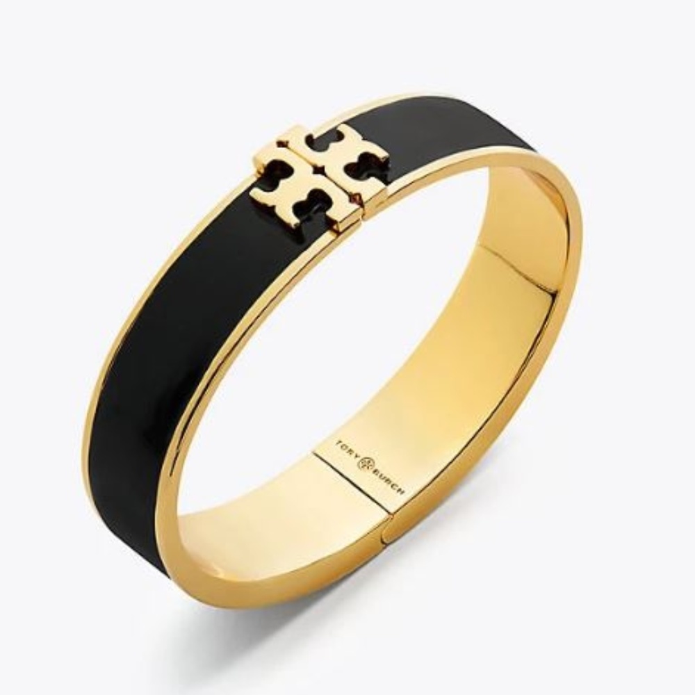 Tory Burch Enameled Raised-Logo Hinged Bracelet